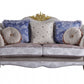 76" Cream And Black Velvet Damask Chesterfield Loveseat