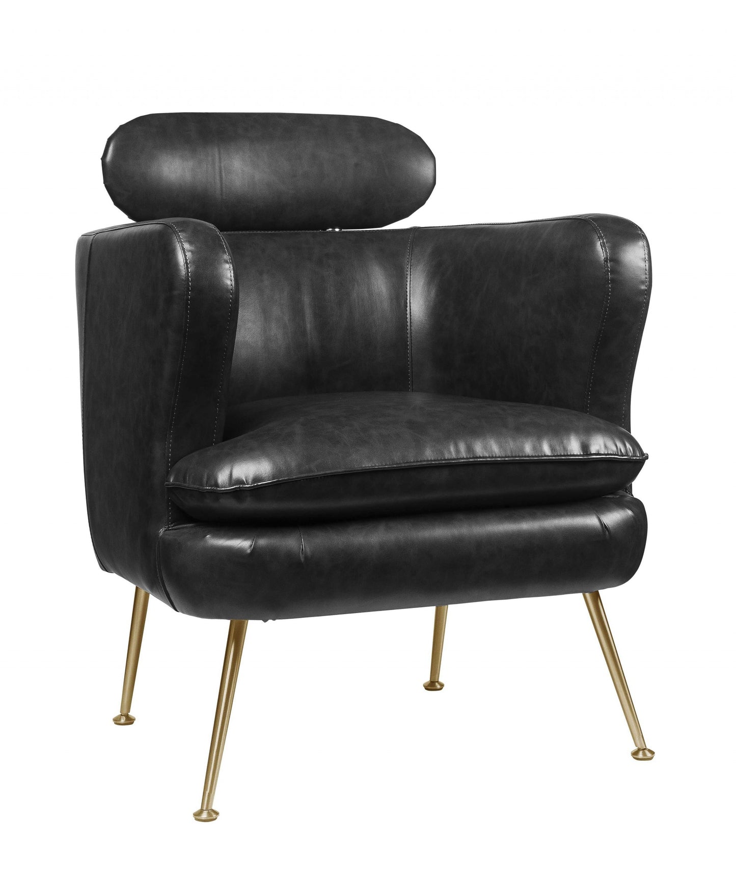 29" Dark Gray And Gold Leather Arm Chair