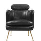 29" Dark Gray And Gold Leather Arm Chair