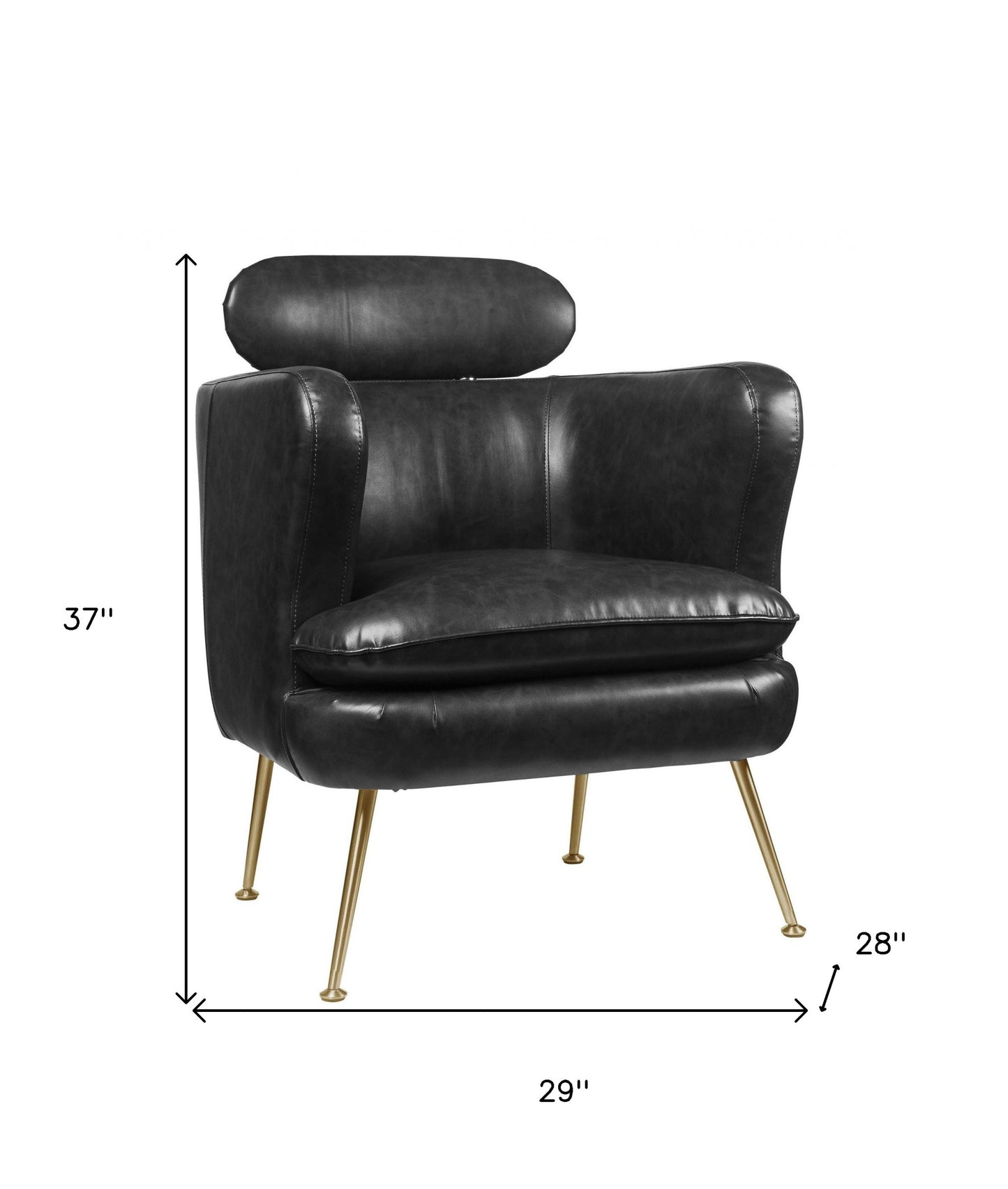 29" Dark Gray And Gold Leather Arm Chair