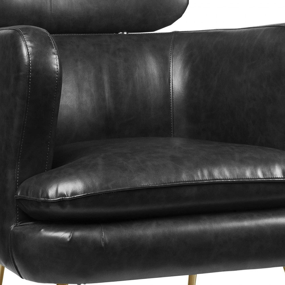 29" Dark Gray And Gold Leather Arm Chair