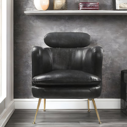 29" Dark Gray And Gold Leather Arm Chair