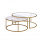 Set of Two 36" Clear White And Gold Glass Faux Marble And Iron Round Nested Coffee Tables