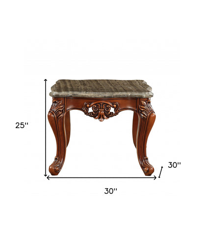 25" Walnut Faux Marble Square End Table