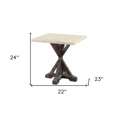 24" Espresso And White Faux Marble Square End Table