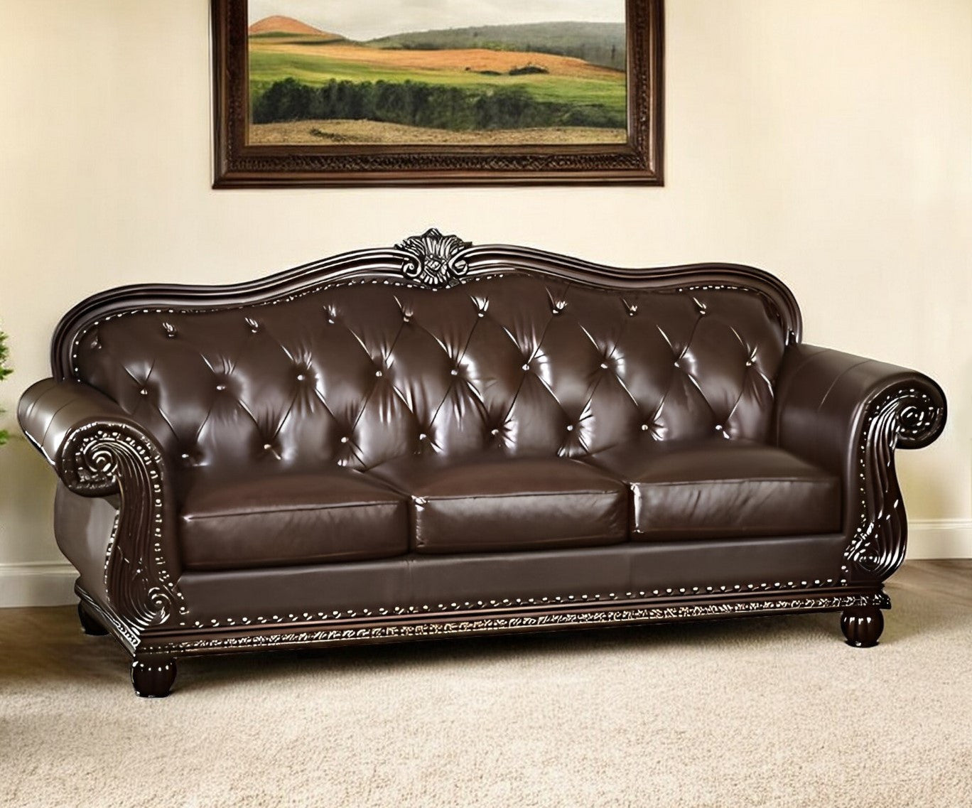 37" Espresso Top Grain Leather Sofa