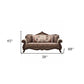 38" Beige Velvet Floral Sofa And Toss Pillows With Brown Legs