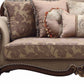 38" Beige Velvet Floral Sofa And Toss Pillows With Brown Legs