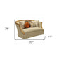 70" Tan And Gold Curved Loveseat and Toss Pillows