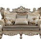 72" Cream And Platinum Damask Chesterfield Loveseat and Toss Pillows