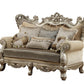 72" Cream And Platinum Damask Chesterfield Loveseat and Toss Pillows