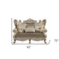 72" Cream And Platinum Damask Chesterfield Loveseat and Toss Pillows