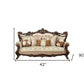 42" Beige Polyester Blend Curved Damask Sofa And Toss Pillows With Brown Legs