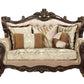 70" Beige and Brown And Brown Damask Loveseat and Toss Pillows