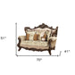 70" Beige and Brown And Brown Damask Loveseat and Toss Pillows