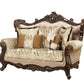 70" Beige and Brown And Brown Damask Loveseat and Toss Pillows