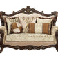 70" Beige and Brown And Brown Damask Loveseat and Toss Pillows