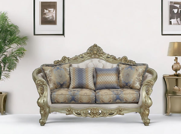 78 Gold Floral Loveseat and Toss Pillows