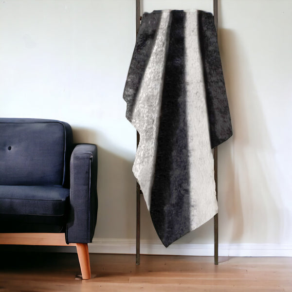 50 X 70 Gray and White Faux Fur Striped Plush Throw Blanket