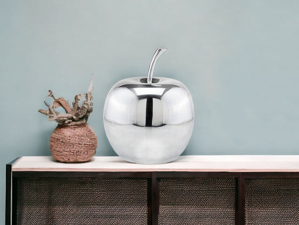 13 Silver Buffed Aluminum Decorative Apple Tabletop Sculpture