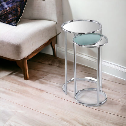 22" Silver Aluminum Round Mirrored End Table