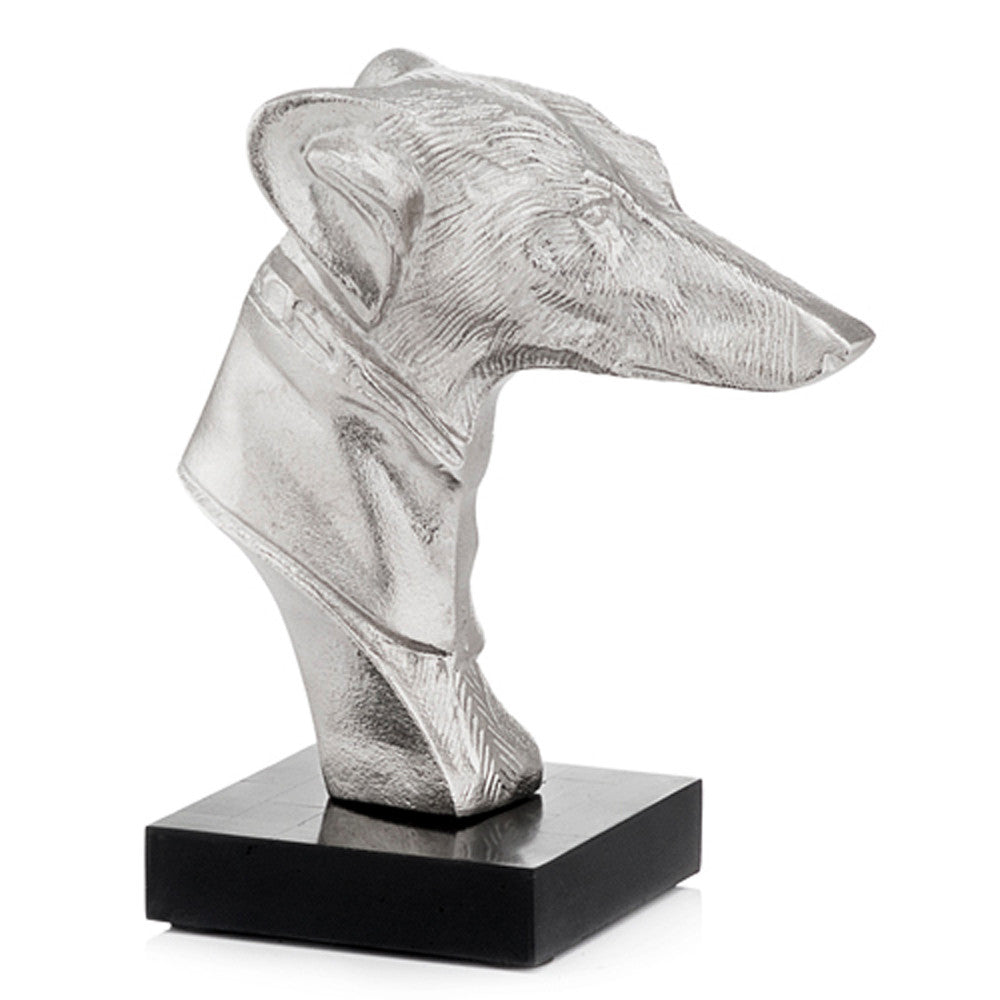 4" X 7.5" X 8.5" Silver And Black Bust On Bone Base Hound