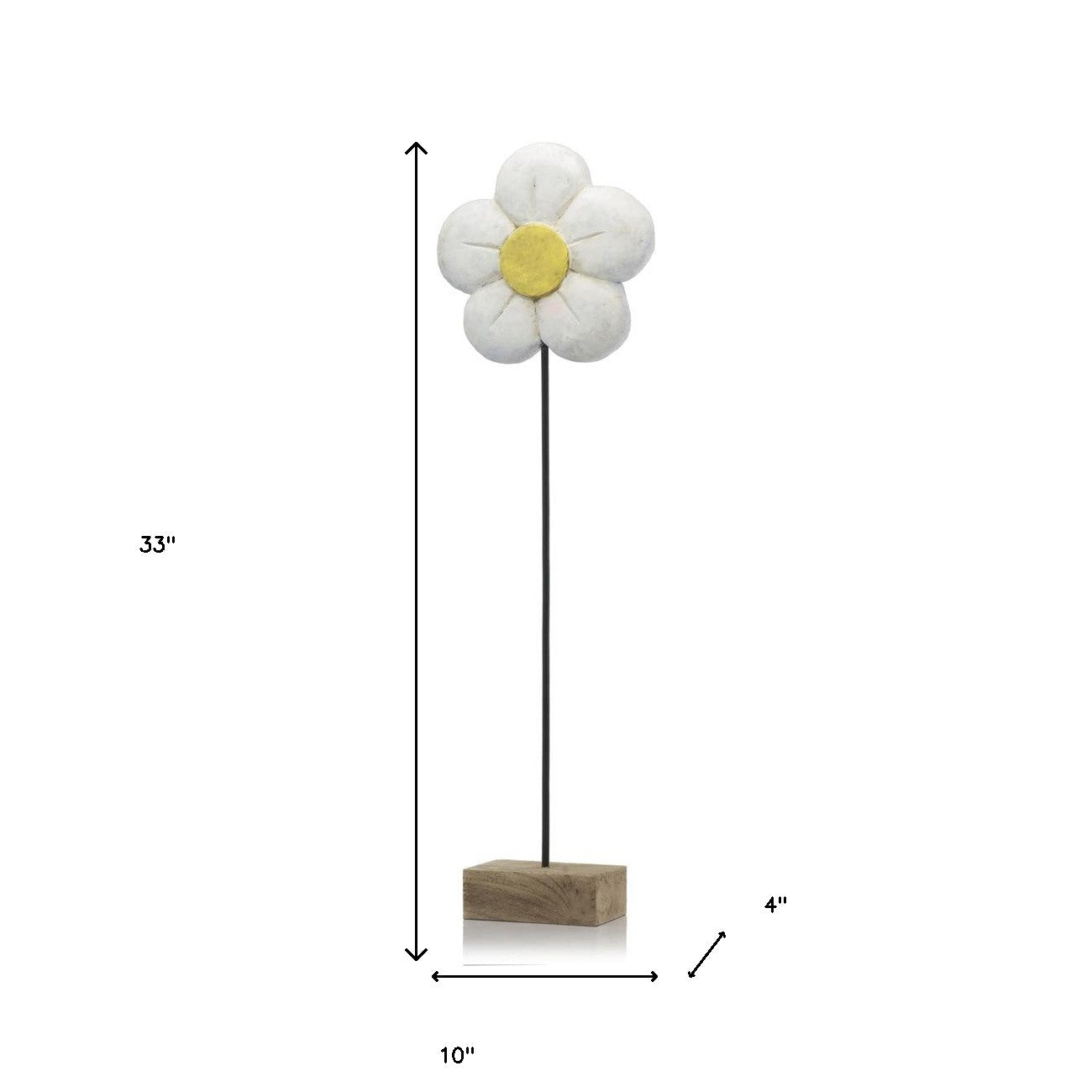 33" Black and White Solid Wood Daisy Tabletop Sculpture