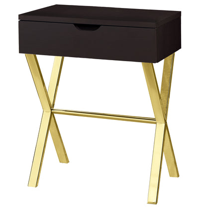 22" Gold And Dark Brown End Table With Drawer