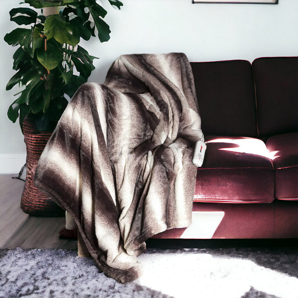 50 X 60 Brown And White Modern Contemporary Heated  Throw Blankets