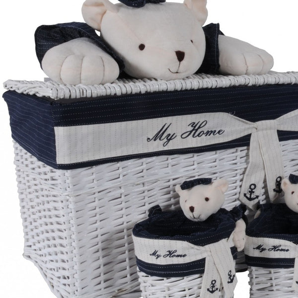 15.5 X 23.5 X 22 White blue rectangular bear Design Basket Set Of 5