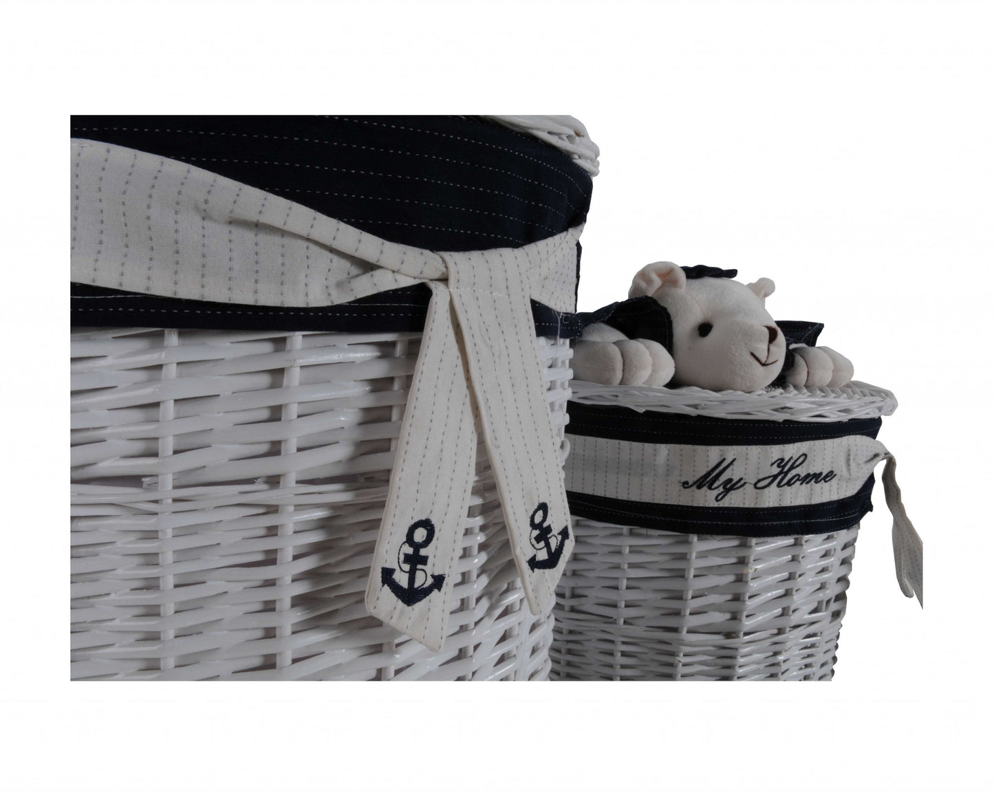 17.5" X 17.5" X 28" White blue Oval willow bear Design basket Set Of 4