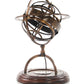 7" X 7" X 11" Brass Armillary With Compass On Wood Base