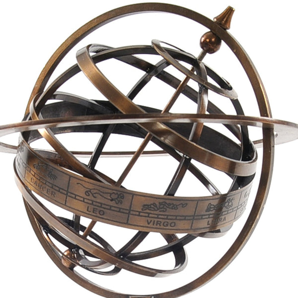 7 X 7 X 11 Brass Armillary With Compass On Wood Base