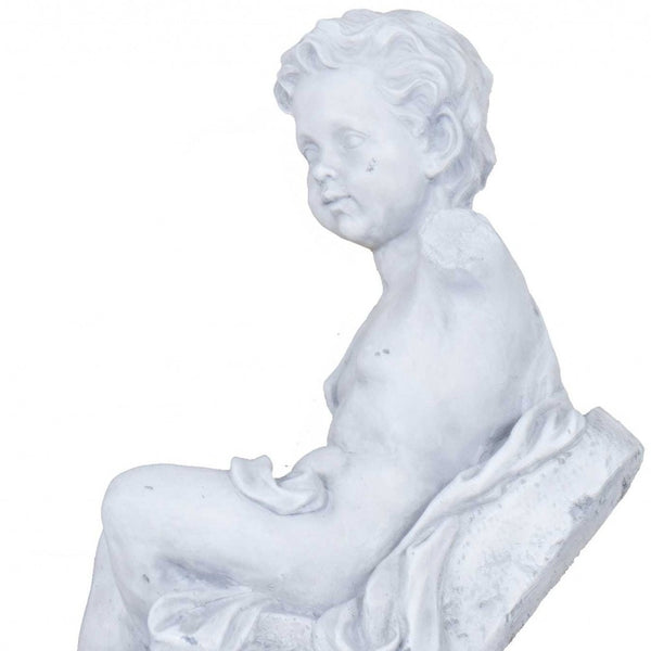 Vintage Look Off White Boy Sitting Statue