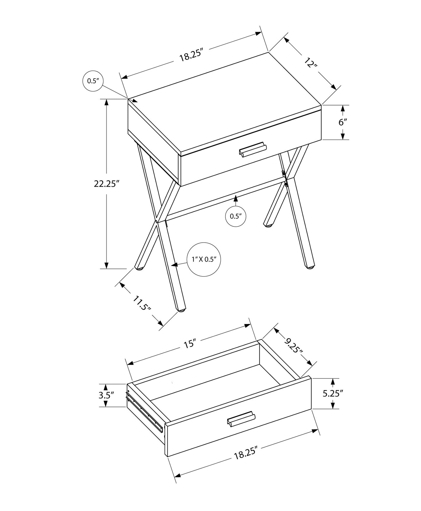 22" Black End Table With Drawer