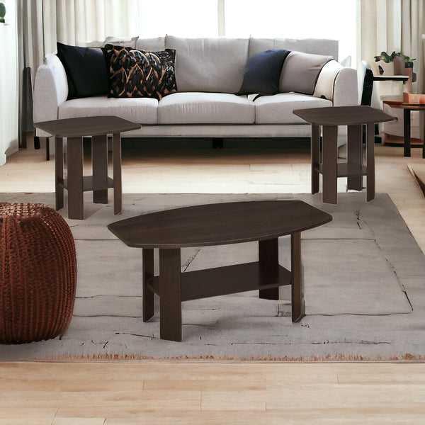 Set of Three 36 Brown Coffee Table With Shelf