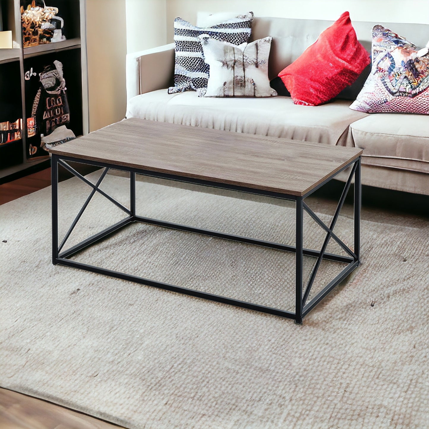 Set of Three 42" Beige And Black Metal Coffee Table