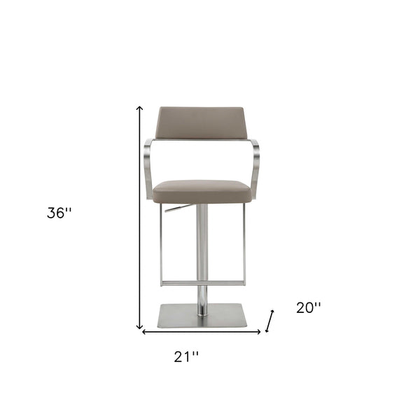 21  Taupe And Silver Stainless Steel Bar Chair