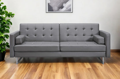 80" Gray Faux Leather Sofa With Silver Legs