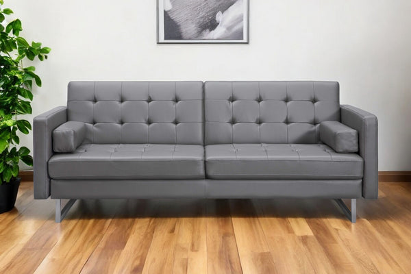 80 Gray Faux Leather Sofa With Silver Legs