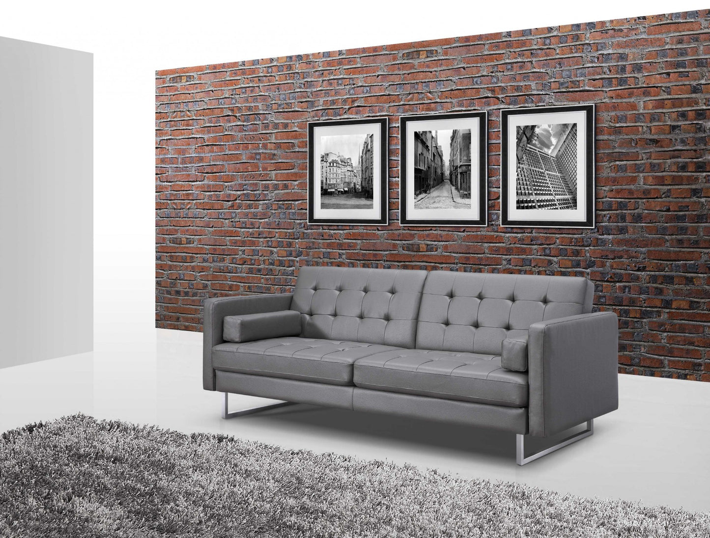 80" Gray Faux Leather Sofa With Silver Legs