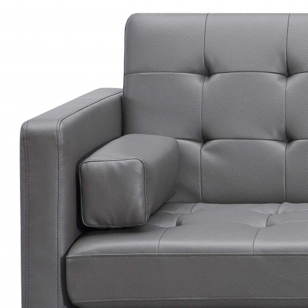 80" Gray Faux Leather Sofa With Silver Legs