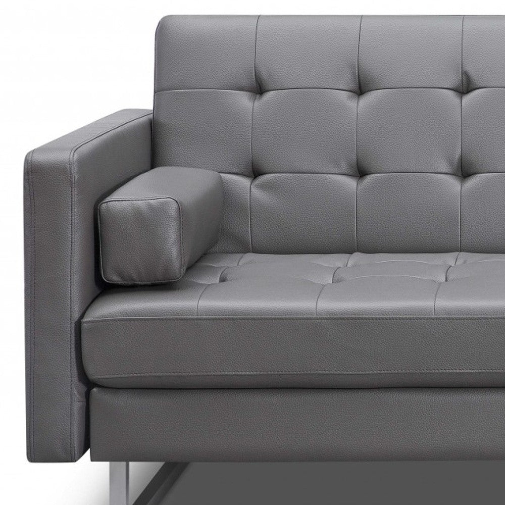 80" Gray Faux Leather Sofa With Silver Legs