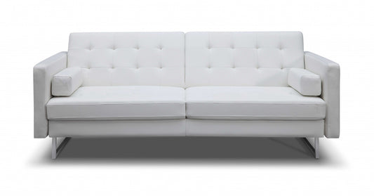 80" White Faux Leather Sofa With Silver Legs