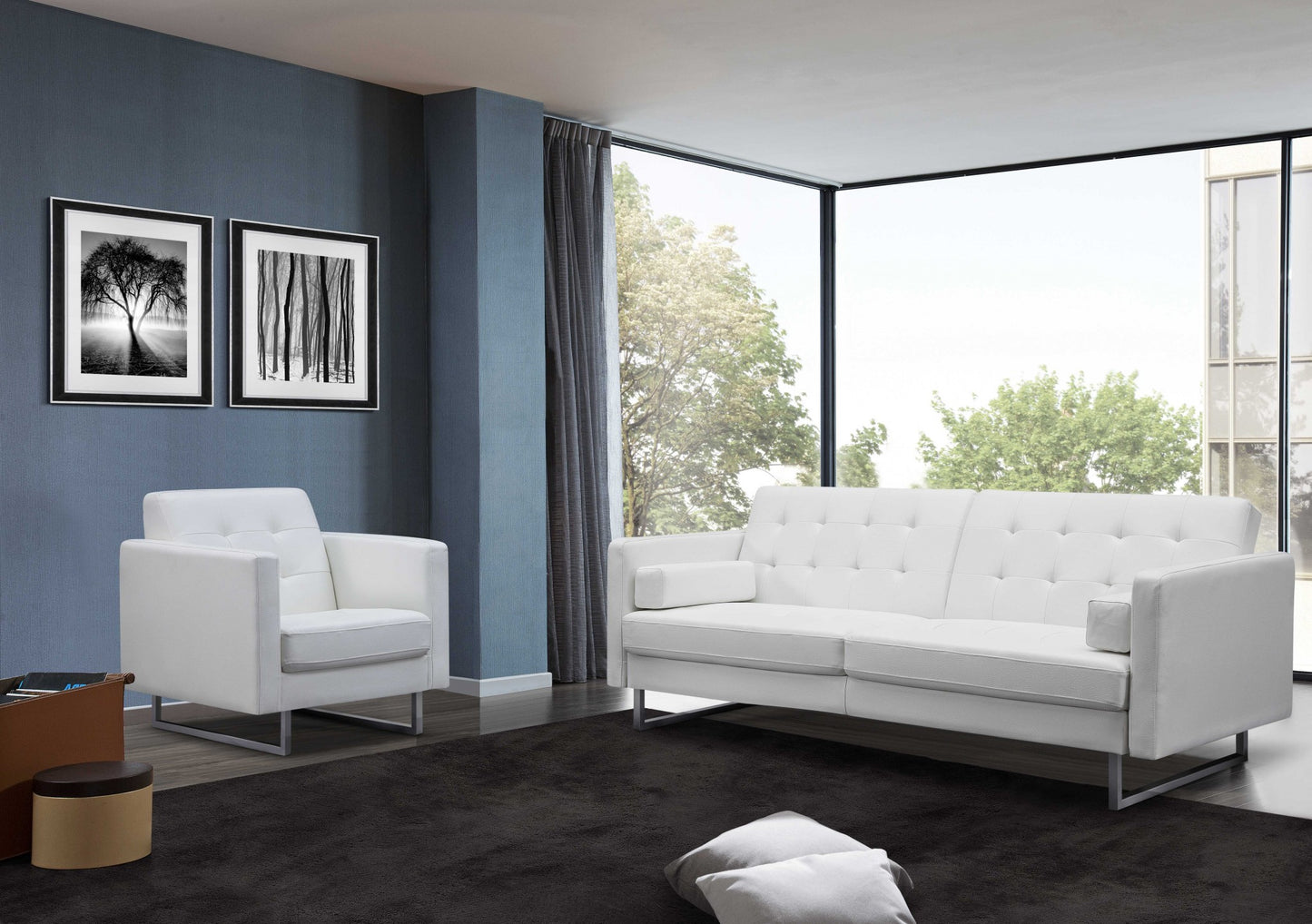 80" White Faux Leather Sofa With Silver Legs