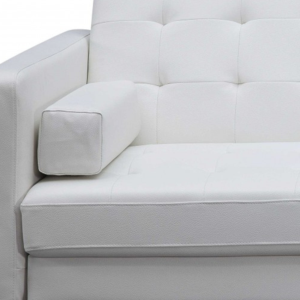 80" White Faux Leather Sofa With Silver Legs