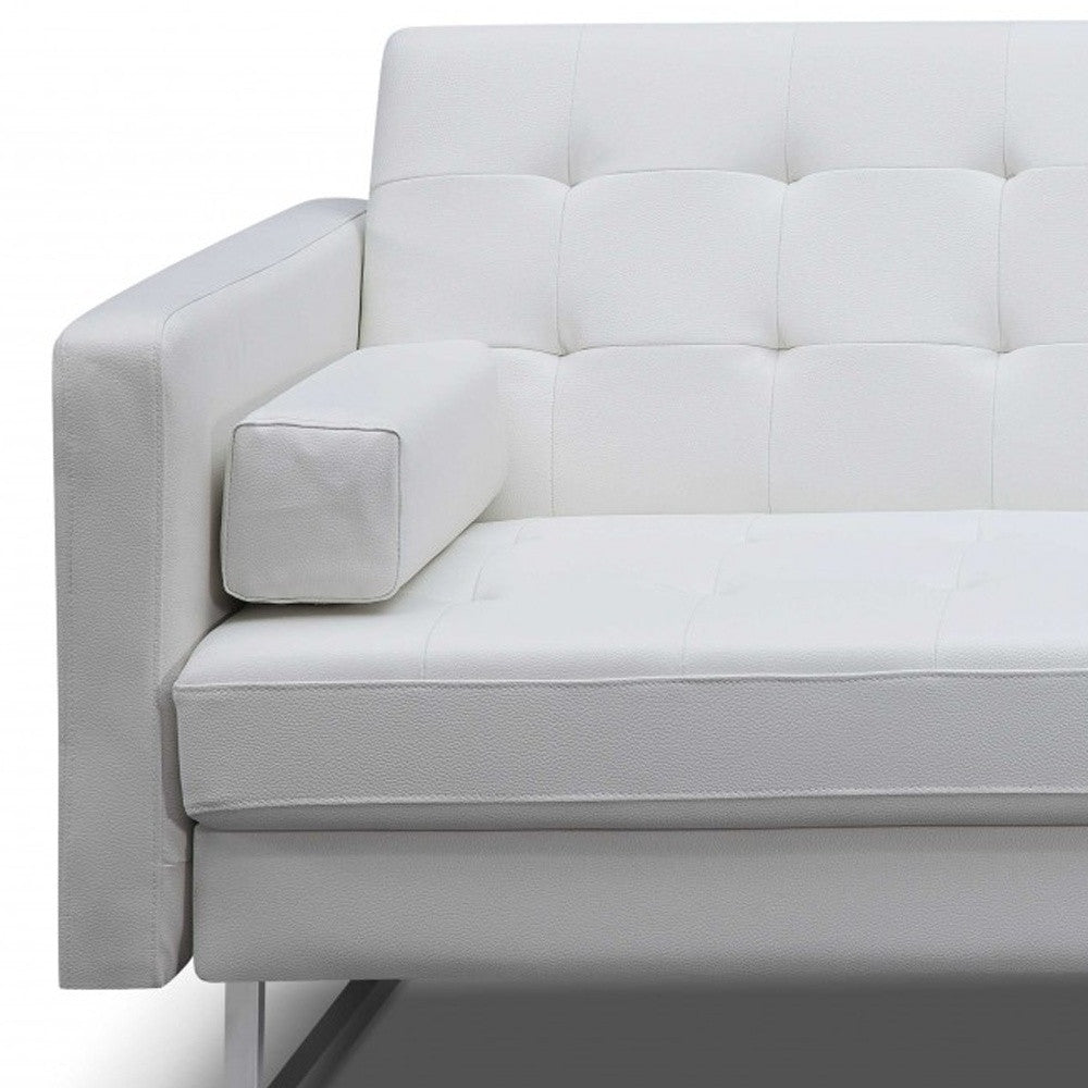 80" White Faux Leather Sofa With Silver Legs