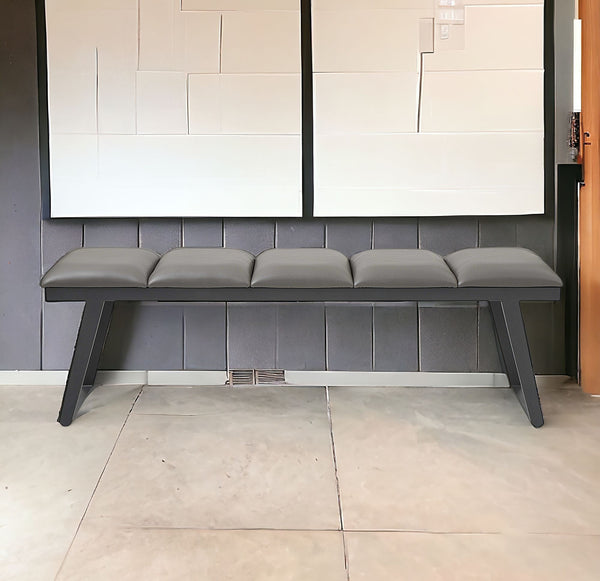 57 Gray Upholstered Faux Leather Bench