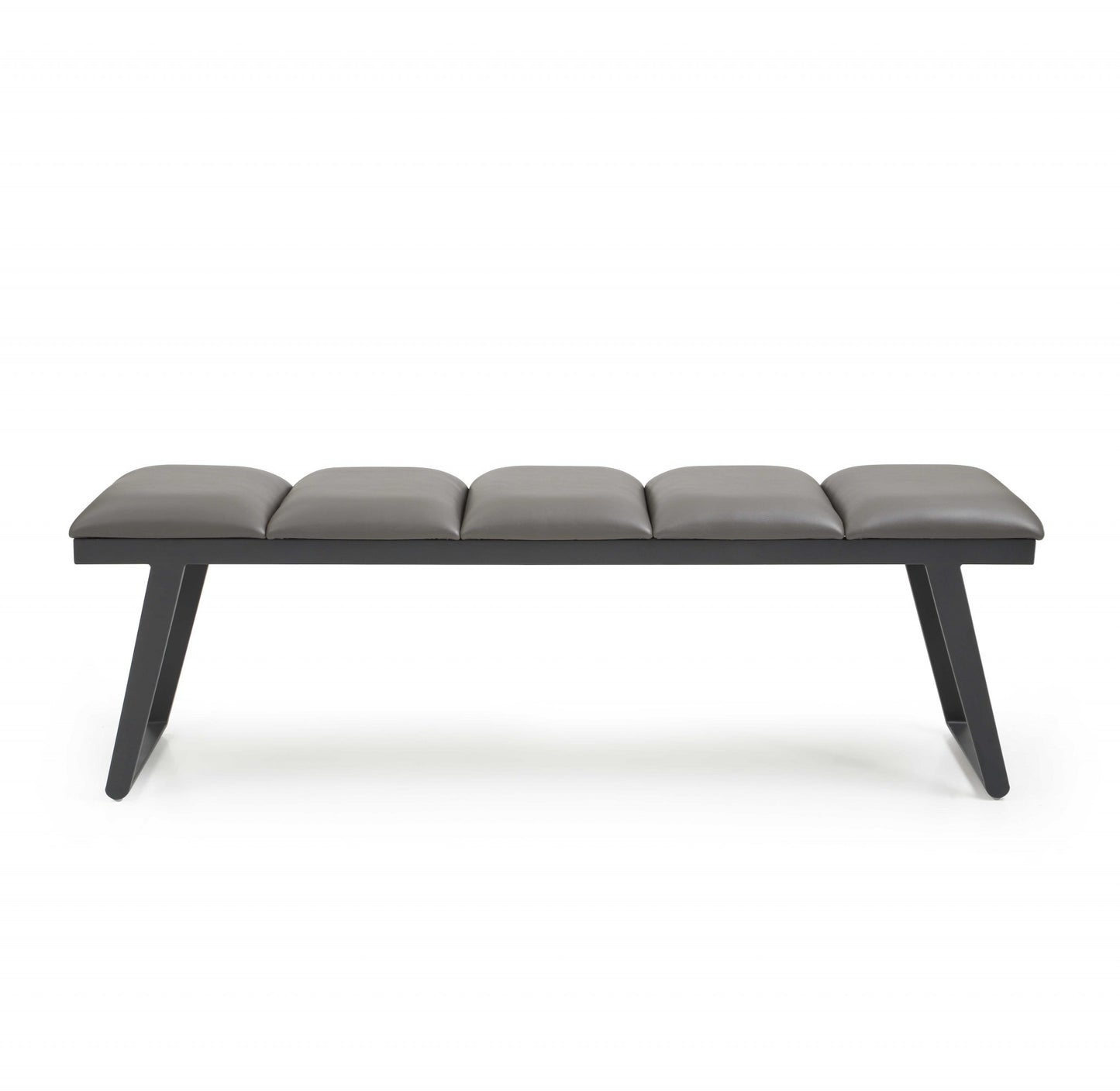 57" Gray Upholstered Faux Leather Bench