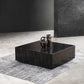 35" Black Genuine Marble And Brass Square Coffee Table